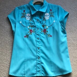 Sculls Skull Embroidered shirt top snap med